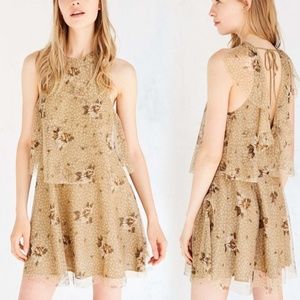 Urban Outfitters Romantic Cottagecore Floral Polka Dot Mini Ruffle Dress